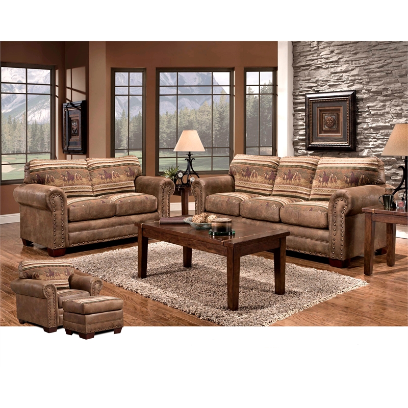 Pemberly Row Traditional 4-piece Microfiber Sleeper Sofa Set in Brown