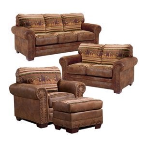 Pemberly Row Traditional 4-piece Microfiber Sleeper Sofa Set in Brown