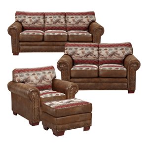 Pemberly Row Traditional 4-piece Microfiber Sofa Set in Brown