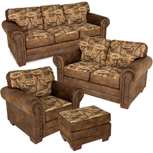 Pemberly Row Traditional 4-piece Microfiber Sofa Set in Brown