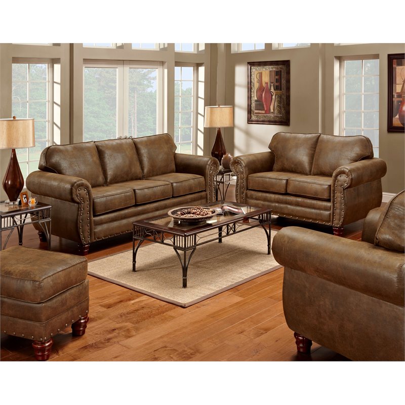 Pemberly Row Traditional 4-piece Microfiber Sofa Set in Brown