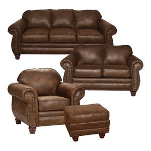 Pemberly Row Traditional 4-piece Microfiber Sofa Set in Brown