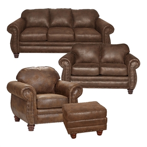 Pemberly Row Traditional 4-piece Microfiber Sleeper Sofa Set in Brown