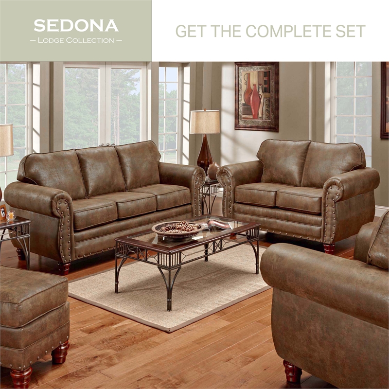 Pemberly Row Traditional 4-piece Microfiber Sleeper Sofa Set in Brown