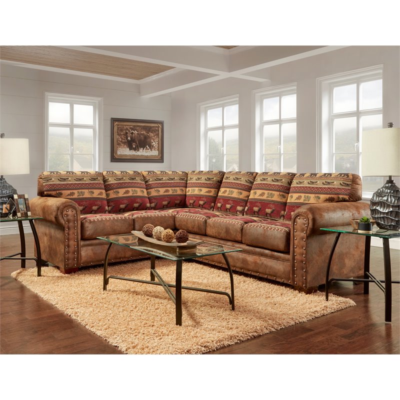 Pemberly Row Traditional 2-piece Microfiber Sectional in Brown