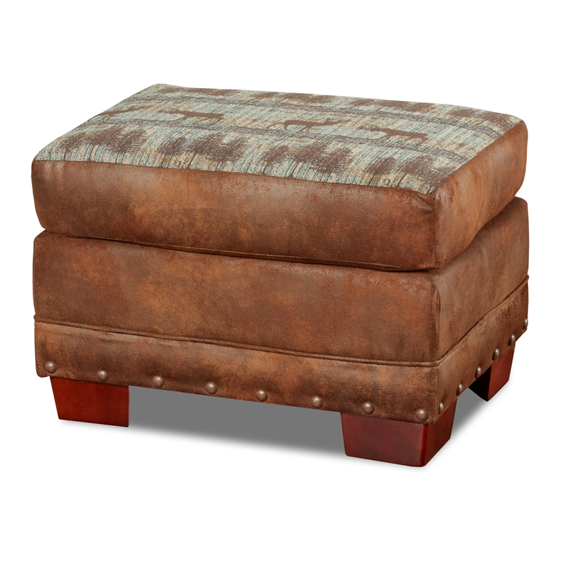 Pemberly Row Traditional Deer Teal/Brown Tapestry Lodge Ottoman