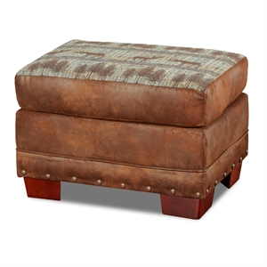 Pemberly Row Traditional Deer Teal/Brown Tapestry Lodge Ottoman
