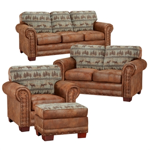 Pemberly Row Traditional Deer Teal Lodge 4-Piece Set in Brown