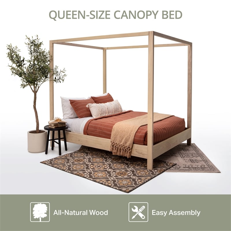Pemberly Row Transitional Queen Size Canopy Bed with Raised Platform