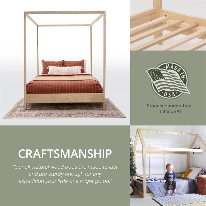 Pemberly Row Transitional Queen Size Canopy Bed with Raised Platform