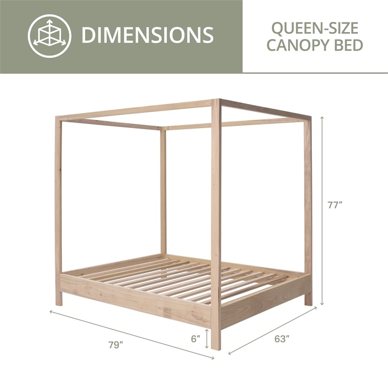 Pemberly Row Transitional Queen Size Canopy Bed with Raised Platform