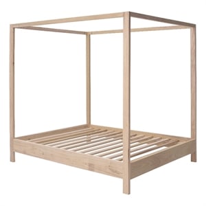 Pemberly Row Transitional Queen Size Canopy Bed with Raised Platform
