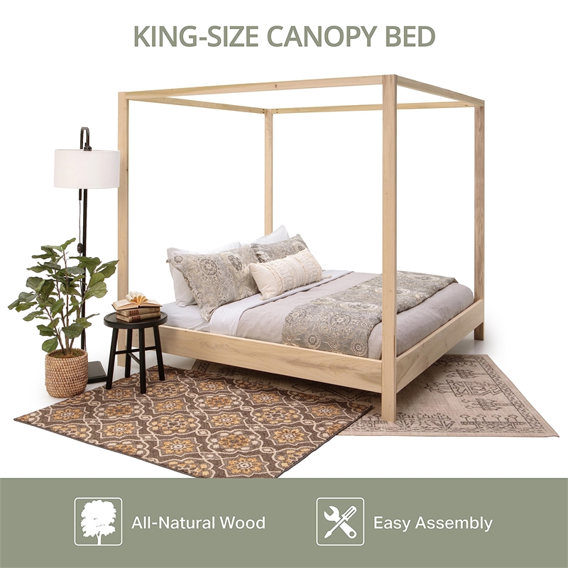 Pemberly Row Transitional King Size Canopy Bed with Raised Platform