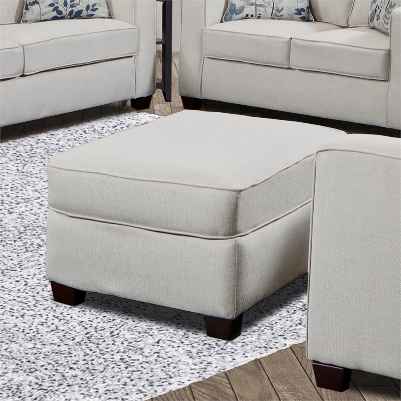 Pemberly Row Contemporary Polyester Soft Washed Tweed Fabric Cream Ottoman