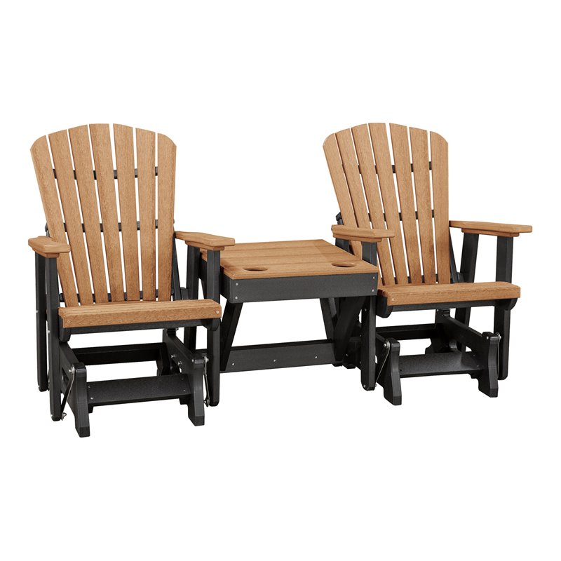 Pemberly Row Resin Double Glider with Center Table in Cedar/Black