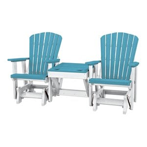 Pemberly Row Resin Double Glider with Center Table in White/Blue