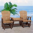 Pemberly Row Resin Double Glider with Center Table in Cedar/Brown
