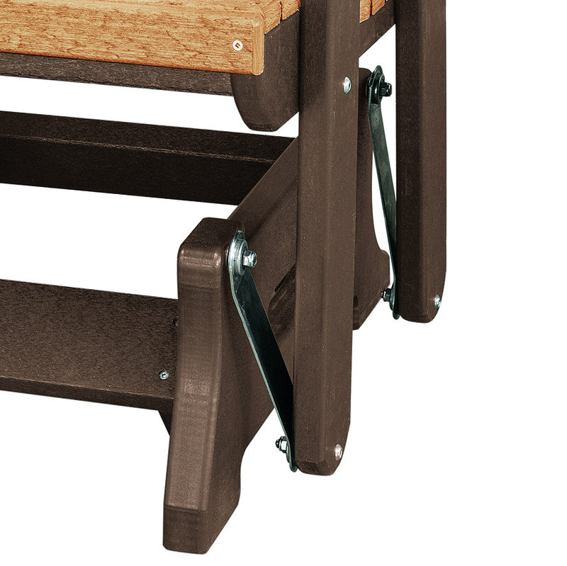 Pemberly Row Resin Double Glider with Center Table in Cedar/Brown