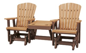 Pemberly Row Resin Double Glider with Center Table in Cedar/Brown