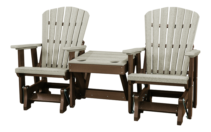 Pemberly Row Coastal Resin Double Glider with Center Table in Brown
