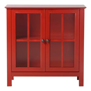 Pemberly Row Transitional 31.5&quot Wood Accent Display Cabinet in Red