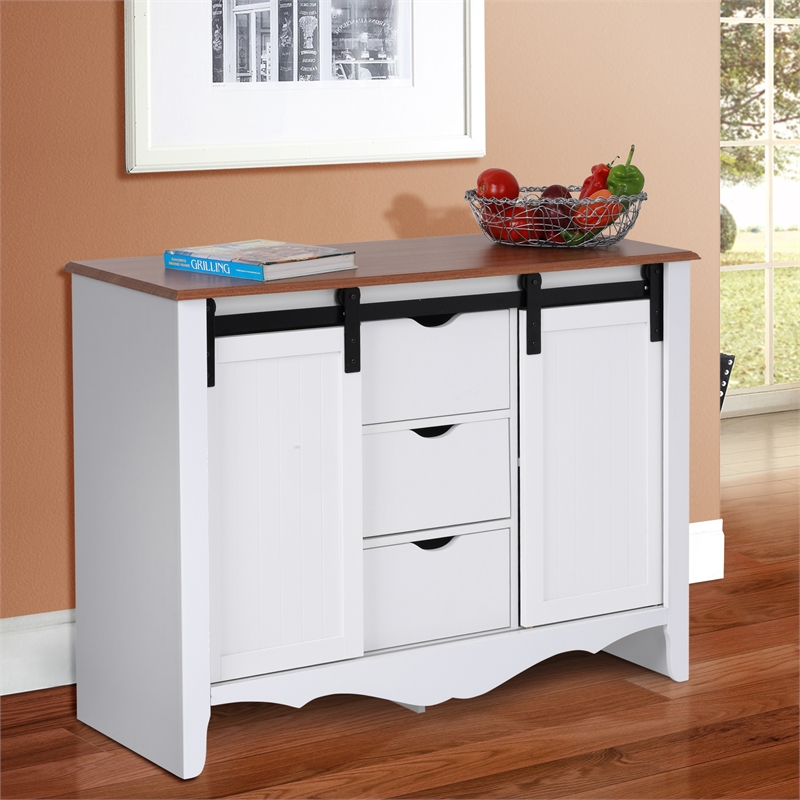 Pemberly Row White Laminated MDF Country Barn Door Engineered Wood Buffet