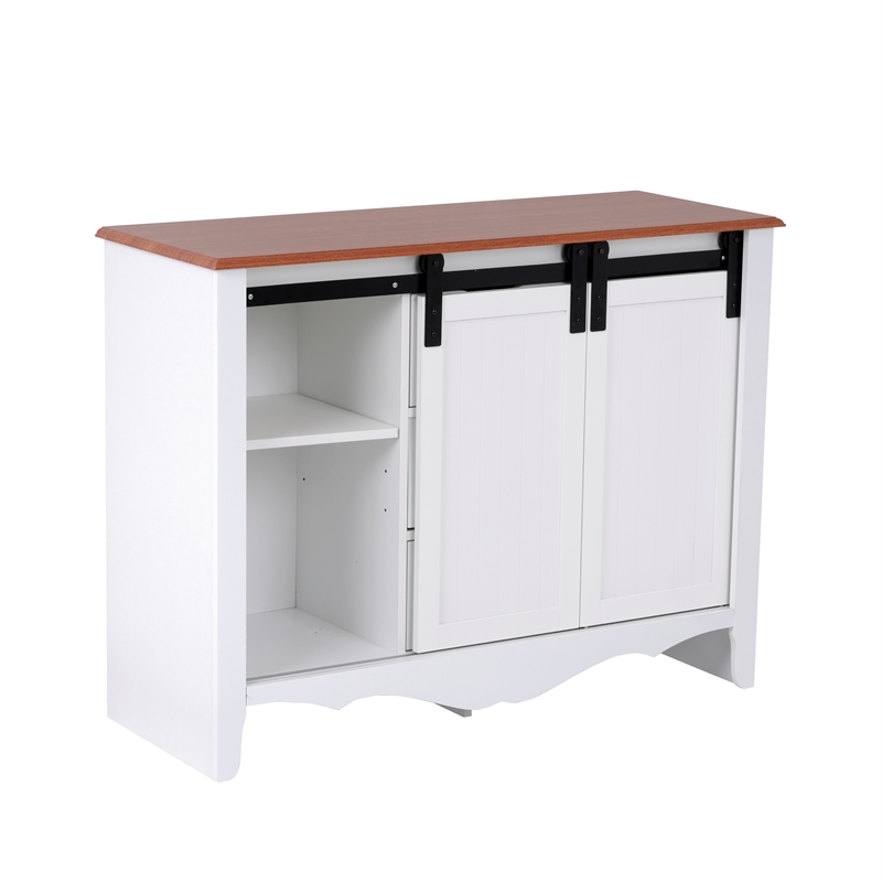 Pemberly Row White Laminated MDF Country Barn Door Engineered Wood Buffet