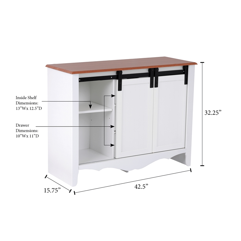 Pemberly Row White Laminated MDF Country Barn Door Engineered Wood Buffet