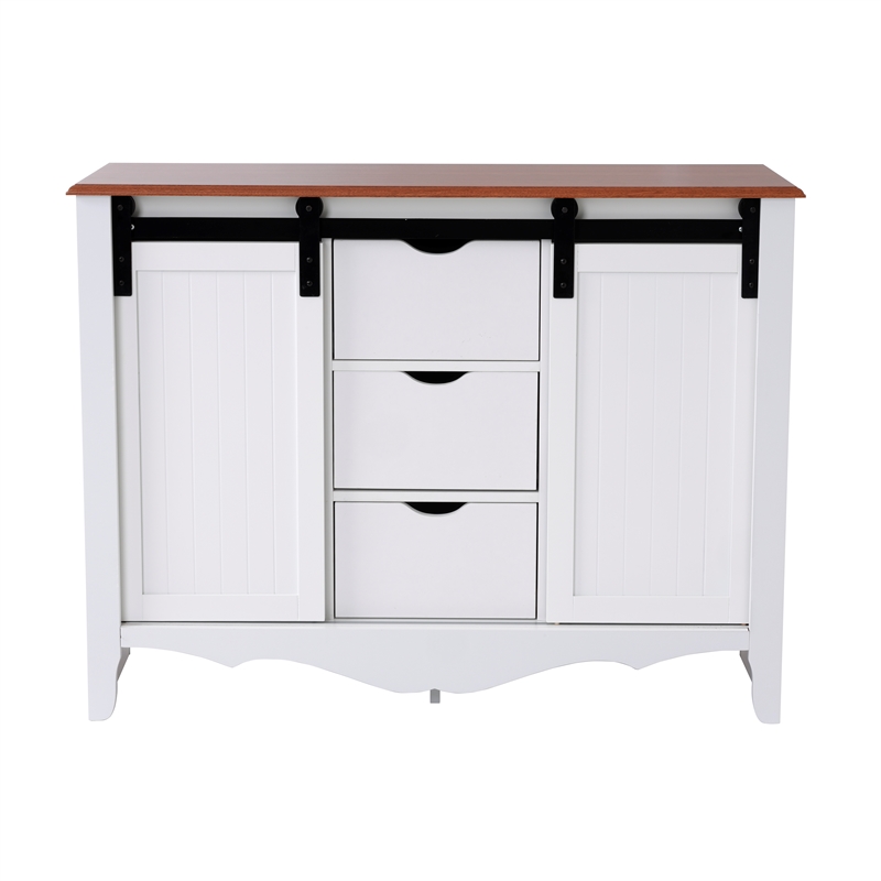 Pemberly Row White Laminated MDF Country Barn Door Engineered Wood Buffet