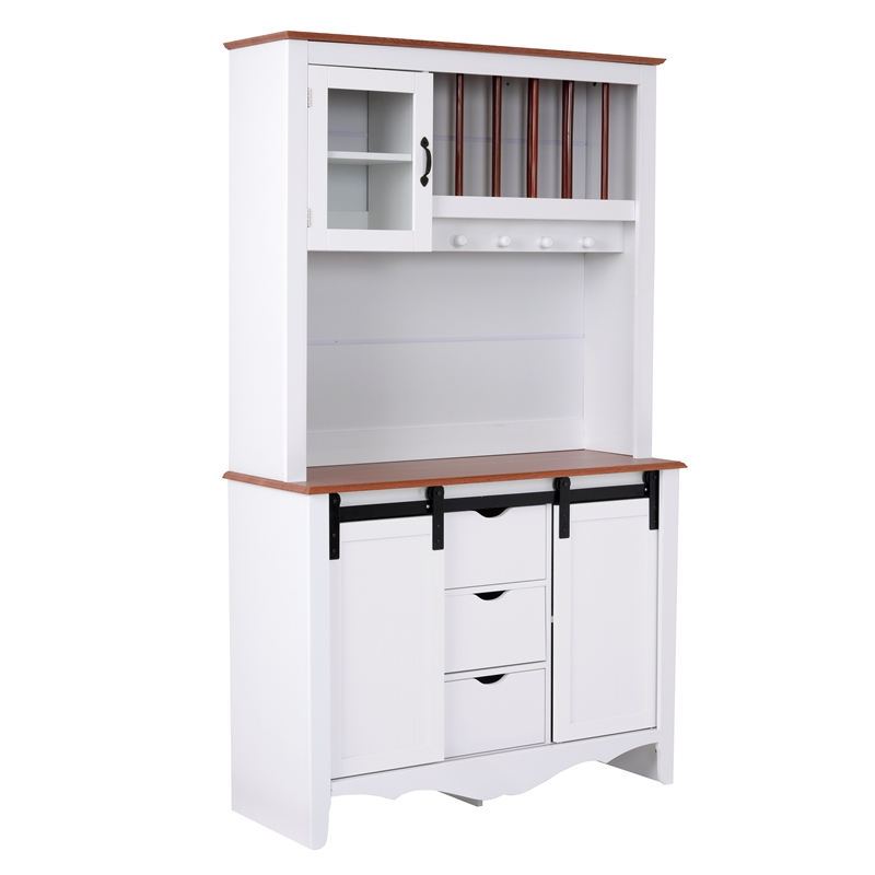 Pemberly Row White Countryside Barn Door Engineered Wood Buffet & Hutch