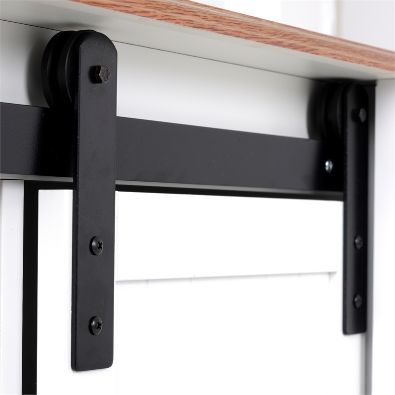 Pemberly Row White Countryside Barn Door Engineered Wood Buffet & Hutch