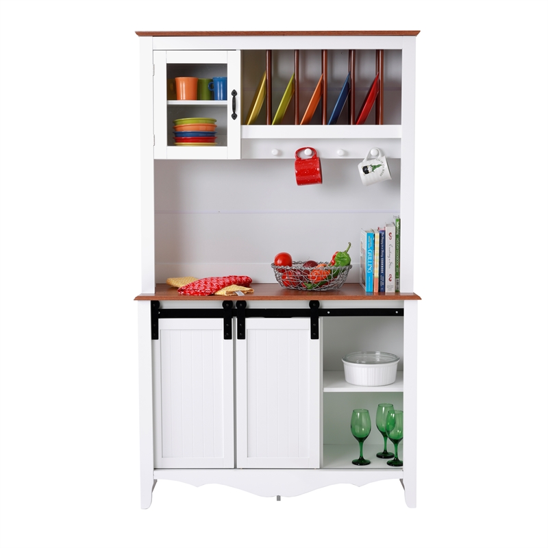 Pemberly Row White Countryside Barn Door Engineered Wood Buffet & Hutch