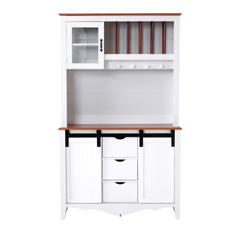 Pemberly Row White Countryside Barn Door Engineered Wood Buffet & Hutch