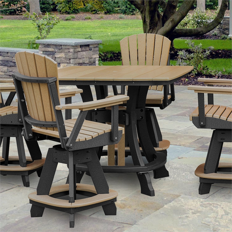 Pemberly Row Coastal Counter Height Square Table in Brown with Built-in Footrest