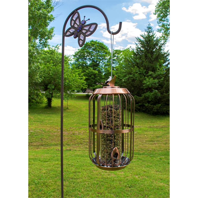 Pemberly Row Contemporary Metal Deluxe Bird Feeder in Copper