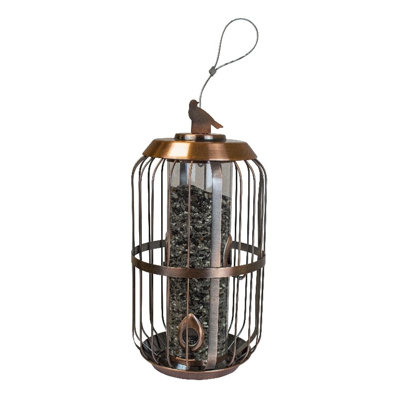 Pemberly Row Contemporary Metal Deluxe Bird Feeder in Copper