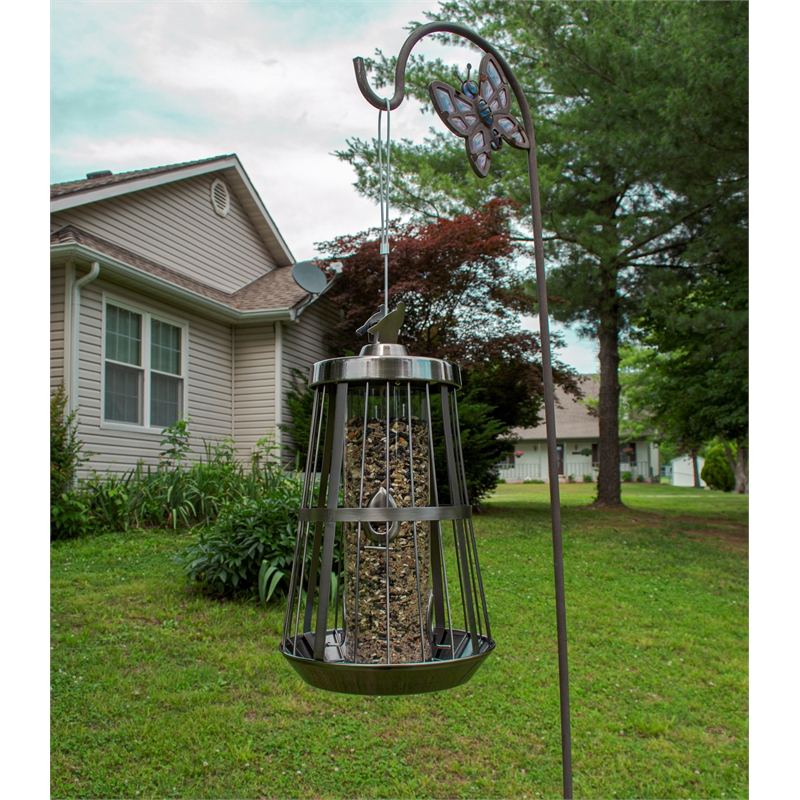 Pemberly Row Contemporary Metal Deluxe Bird Feeder in Nickel