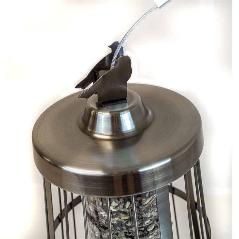 Pemberly Row Contemporary Metal Deluxe Bird Feeder in Nickel