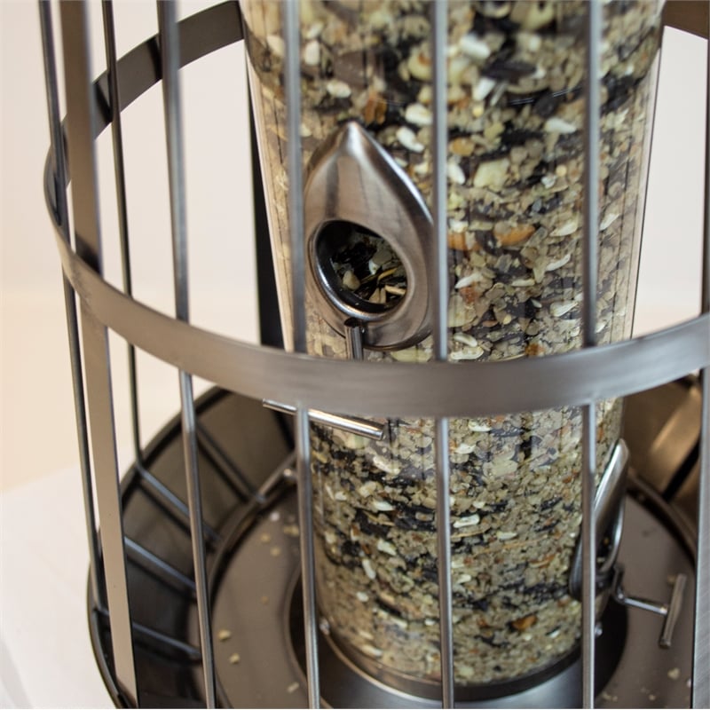 Pemberly Row Contemporary Metal Deluxe Bird Feeder in Nickel