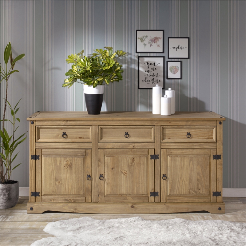 Pemberly Row Farmhouse Cottage Wood Buffet Sideboard in Brown