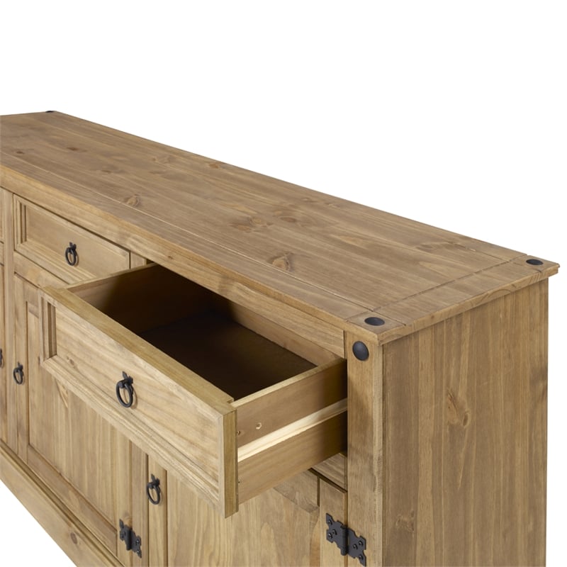 Pemberly Row Farmhouse Cottage Wood Buffet Sideboard in Brown