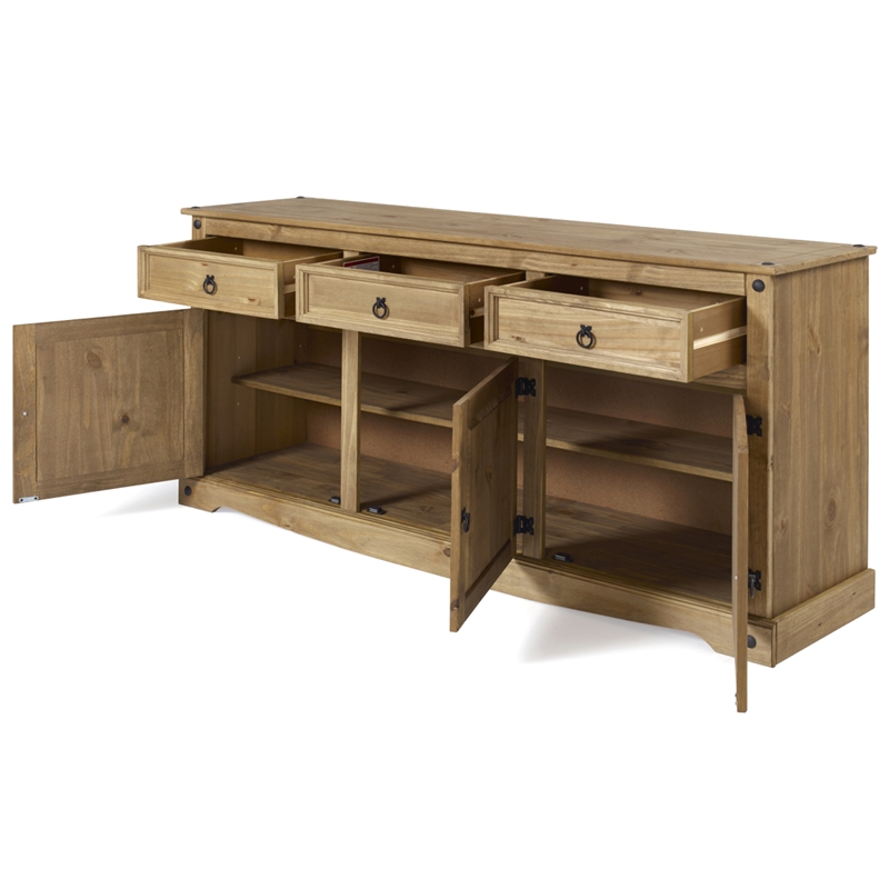 Pemberly Row Farmhouse Cottage Wood Buffet Sideboard in Brown
