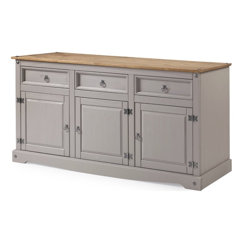 Pemberly Row Farmhouse Cottage Wood Buffet Sideboard in Corona Gray