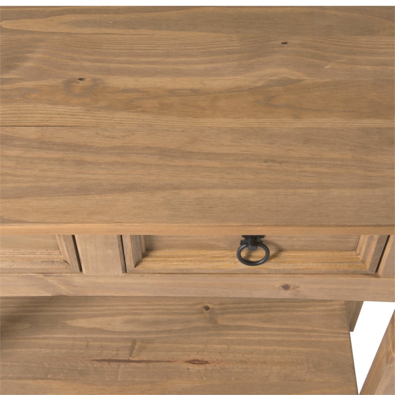 Pemberly Row Farmhouse Cottage Solid Wood Hall Table in Corona Brn