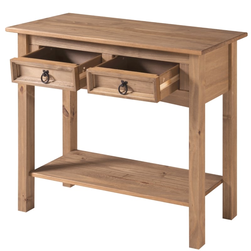 Pemberly Row Farmhouse Cottage Solid Wood Hall Table in Corona Brn