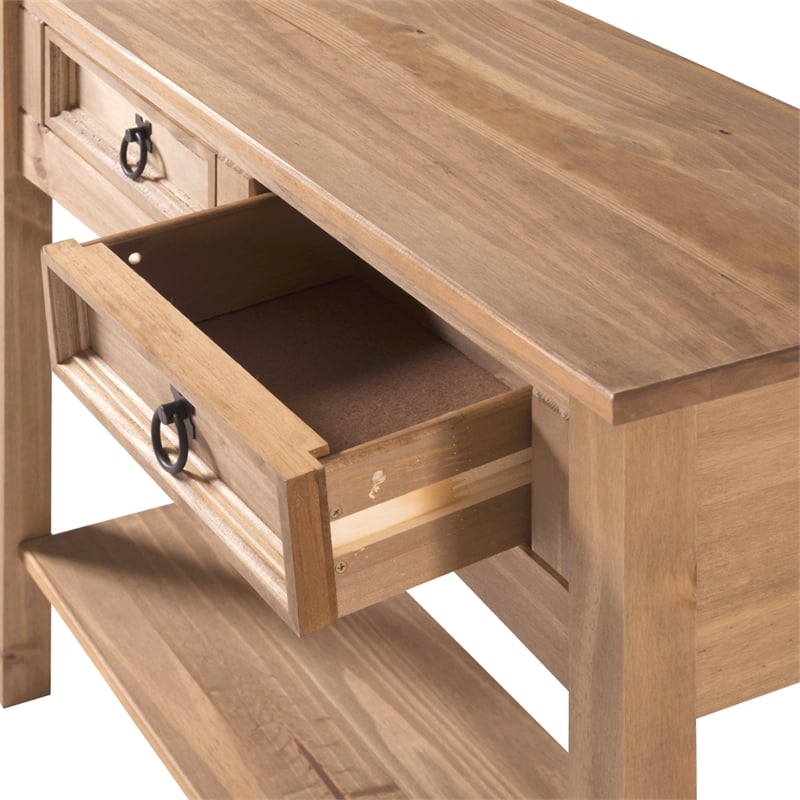 Pemberly Row Farmhouse Cottage Solid Wood Hall Table in Corona Brn