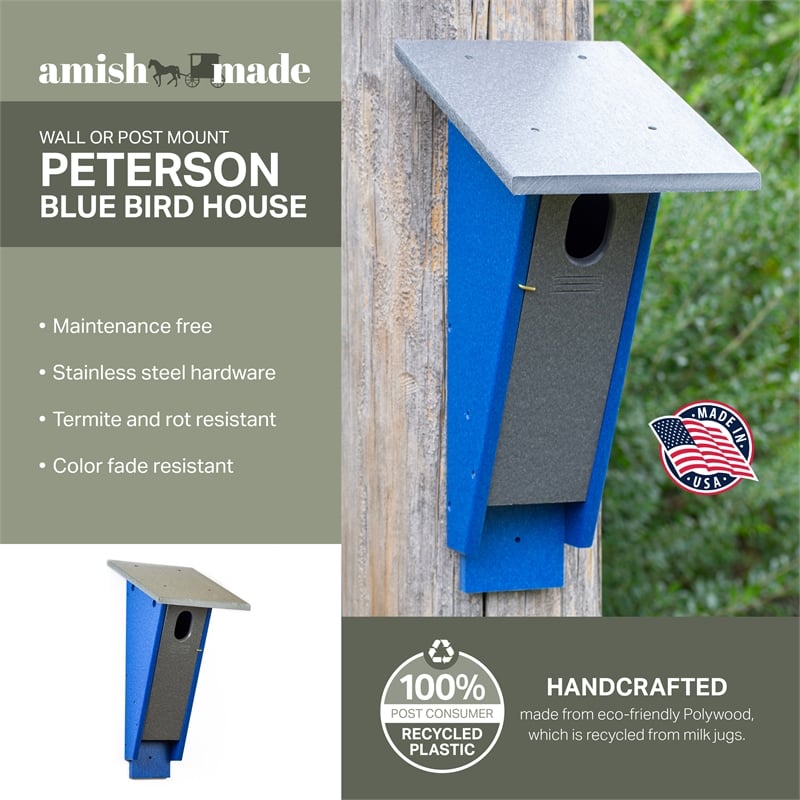 Pemberly Row Peterson Plastic Blue Bird House in Multi-Color