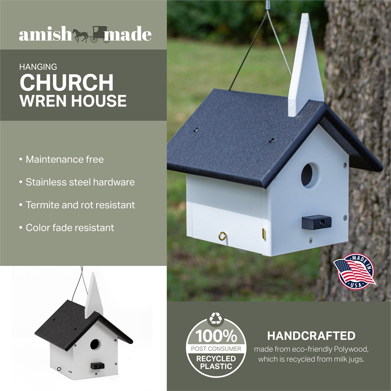 Pemberly Row Traditional Plastic Church Wren Bird House in Multi-Color