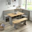 Pemberly Row Farmhouse Solid Pine Corner Dining Booth in Gray