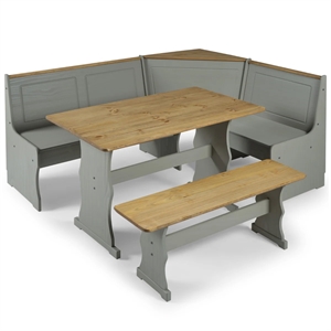 Pemberly Row Farmhouse Solid Pine Corner Dining Booth in Gray